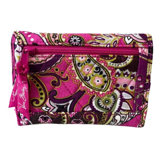 Vera Bradley Very Berry Paisley Floral Trifold Wallet Card Slots Zipper Pocket - Picture 2 of 6